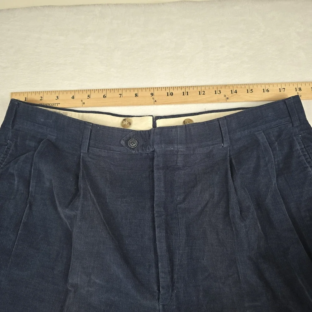 Majer Slacks Men's Vintage Pleated Corduroy Navy Blue‎ Size 36x32 Dress Pants